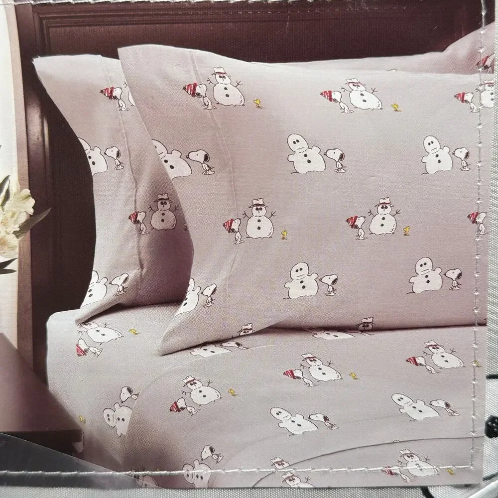 Peanuts Snoopy Snowman Winter Christmas Sheet Set Twin Size Sheets NEW
